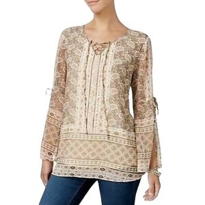 STYLE & CO || Western Trail - Sadies Paisley Split Sleeve Top.‎ Sz. M